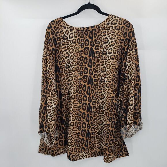 Umgee 2xl Leopard Print Sweater Womens Brown Black Cuffed Sleeve Oversized Boxy - Picture 11 of 12
